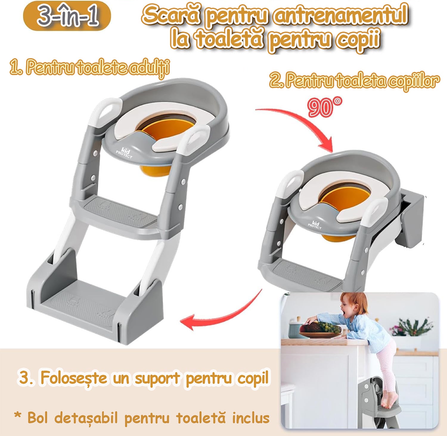 Reductor WC Copii si Olita 2 in 1 Cu Trepte KidProtect GrowStep Toilet Reductor WC Copii si Olita 2 in 1 Cu Trepte KidProtect GrowStep Toilet